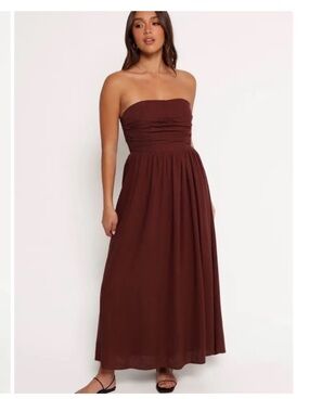 Petal & Pup | Kayt Strapless Linen Blend Brown Maxi Sundress Sz M
